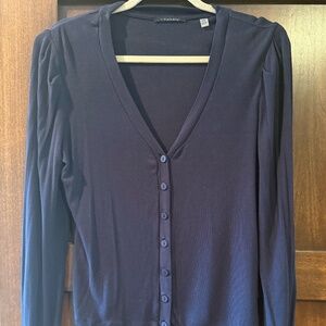 T.Tahari button-up navy top